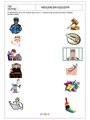 okul öncesi meslekler ile kullandıkları malzemeleri eşleştirme çalışma sayfaları